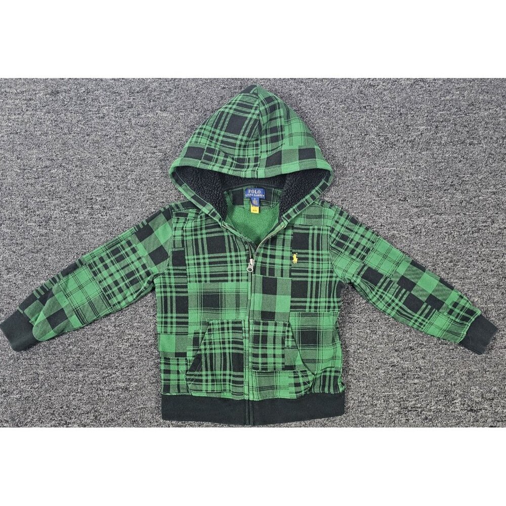 Polo Ralph Lauren Toddler & Little Boys Green Plaid Fleece Full-Zip Hoodie Sz 6